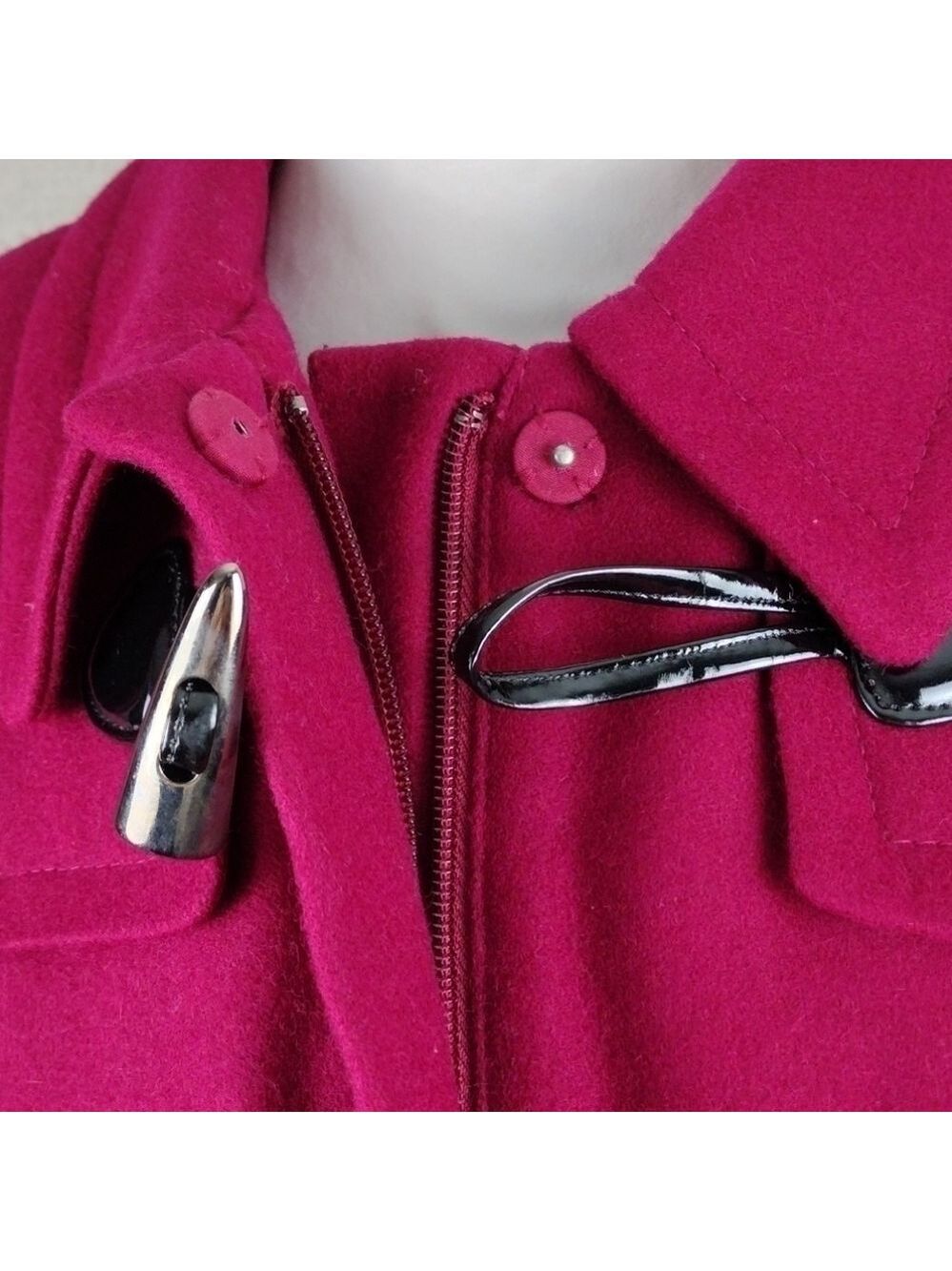 Calvin Klein Berry Wool Pointed Collar Long Cuffed Sleeve Toggle Zip Up Coat - Picture 5 of 15